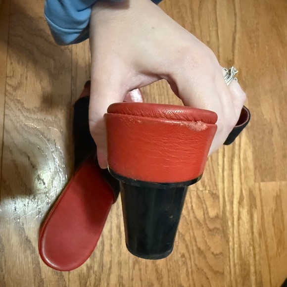 Stephane Kelian Red Black Suede Strap Slip On Wedge‎ Sandals Minimalist Shoes - Picture 10 of 12